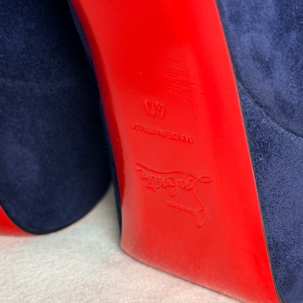 Christian Louboutin Lady 160 mm Pumps Navy Blue Suede Platform Heels Size EU 40 - Picture 6 of 15